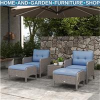 5 Piece Rattan Garden Furniture Set Outdoor Sofa with Chairs Stools and Table