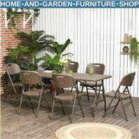 6 Seater Outdoor Rattan Dining Set Folding Table & Chairs Resin Patio Garden
