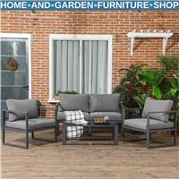 4 Pcs Garden Sofa Set w/ 2 Armchairs Bench Table Aluminium Frame Patio Furniture