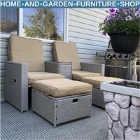 5pc PE Rattan Sun Lounger Recliner Set with Adjustable Backrest Storage & Table