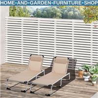 2 Foldable Sun Loungers with Pillow 5 Position Adjustable Reclining Garden Chair