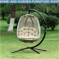 Hanging Egg Chair Folding Swing Hammock with Cushion and Stand for Garden Patio
