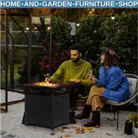Rattan Propane Fire Pit Table for Garden with Glass Wind Guard 50000 BTU Heater