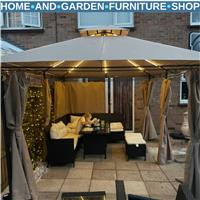 Heavy Duty Gazebo Garden Pavilion Double Canopy Roof Outdoor LED Solar Light 4m