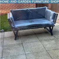 2 in 1 Rattan Garden Daybed Folding Chaise Lounger Bench with Cushion for Patio