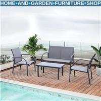 4 Pcs Outdoor Dining Set with Loveseat Chairs Glass Table Steel Garden Furniture