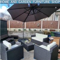 4-Seater Rattan Garden Furniture Sofa Set with Cushions and Table Outdoor Black