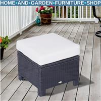 Footstool Rattan Wicker Padded Seat Cushion w/ Removable & Washable Cover Black