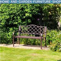 Garden Bench 2-Seater Powder Coated Weather-Resistant with Slatted Seat Brown