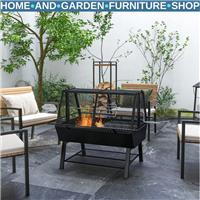 BBQ Rotisserie Grill Roaster Fire Pit with Cover & Adjustable Height Black