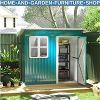 7 x 4ft Galvanised Steel Garden Shed with Foundation Kit Window Green Tool Shed