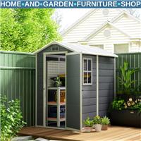 4 x 6ft Plastic Garden Shed with Floor Window Lockable Door Outdoor Tool Shed
