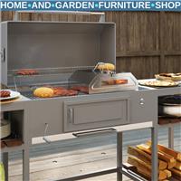 BBQ Grill Pizza Oven Stainless Steel Structure with Thermometer Silver Tone