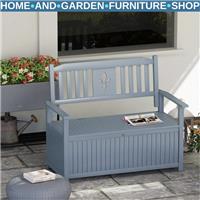 Wooden Garden Bench with Storage 2 Seater Patio Bench Wood Outdoor Loveseat Grey