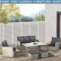 Grey Rattan Sofa Set with Glass Dining Table and Chairs Cushion Outdoor Seating