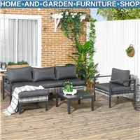 Grey Patio Sofa Set Outdoor Rattan Furniture Armchairs Coffee Table Garden Sofa