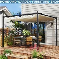 Metal Pergola Retractable Roof Canopy 3 x 3m Garden Gazebo Shelter Heavy Duty