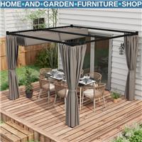 Metal Pergola Retractable Roof and Sides Curtains Outdoor Patio Garden Shelter
