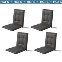 Grey Seat Pads for Garden Chairs Set of 4 Padded Cushions Replacement Waterproof