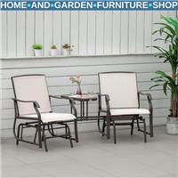 Garden Double Glider Rocking Chairs Love Seat Middle Table Outdoor Patio Set