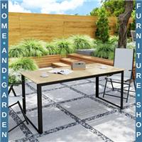 Garden Dining Table Rectangle Outdoor Table For 6 People Slatted Metal Frame Leg