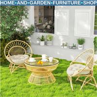 Replacement Chair Cushions Thick Set of 2 Round Patio Seat Pads With Ties Beige