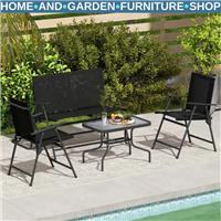 Patio Furniture Set Outdoor 4 Piece Table Chairs Garden Seating Black Cushions