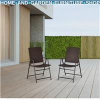 Folding Garden Chairs Set of 2 Rattan Bistro Seats Armrest Outdoor Steel Frame