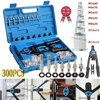 300PCS Rivet Nut Kit Riveter Gun Heavy Duty Riveting Rivets Nutsert Tool Rivnut