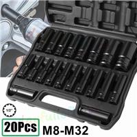 20PCS 1/2" Sq Metric Drive Deep Impact Socket Tool Set Garage 8mm-32mm With Case