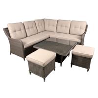 Garden Corner Sofa Set, Table & Stool, Chester Rattan - Brown