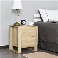 HOMCOM 2 Drawer Boxy Bedside Table w/ Handles Elevated Base Refurbished