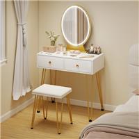 HOMCOM Dressing Table Set W/ LED Mirror &Stool 2 Drawers Makeup Desk Refurbished