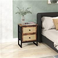 HOMCOM Bedside Table with 2 Rattan Drawers and Steel Legs, Refurbished