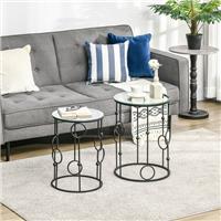HOMCOM Set of 2 Nesting Coffee Table, Side Tables with Glass Top Refurbished
