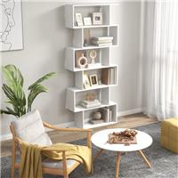 HOMCOM 6-Tier Wooden Modern S-Shaped Shelf Storage Unit Home Office Refurbished
