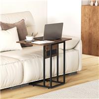 HOMCOM C Shaped Side Table with Charging Station and Foldable Top Refurbished