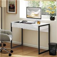 HOMCOM Modern Home Office Desk with High Gloss 2 Drawers Finish