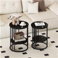 HOMCOM Marble-Effect Round Coffee Table Set of 2 for Living Room Refurbished