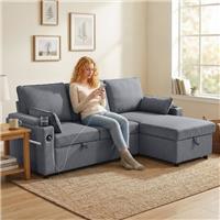 HOMCOM Corner Sofa Bed, L Shaped Sofa with Storage Chaise, USB Ports Refurbished