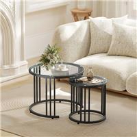 HOMCOM 2 Pieces Round Nesting Coffee Tables with Tempered Glass Top, Refurbished