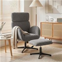 HOMCOM Swivel Armchair with Footstool, Rocking Accent Chair, Refurbished