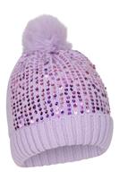 Mountain Warehouse Sequin Kids Fleece Lined Pom Beanie In Purple - One Size