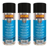 Hycote Colour Spray Paint Aerosol XUK0272 Gloss Black 400mL x 3 Fast Drying