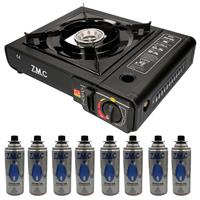 ZMC Campingkocher Outdoor Camping Gas Kocher Herd + 8x Gaskartuschen Schwarz