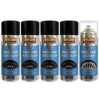 Hycote Gloss Black Alloy Wheel Paint x4 and Lacquer x1 Alloy Wheel Refurb Kit