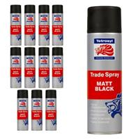 Tetrosyl Matt Black Trade Aerosol Adjustable Nozzle Spray Paint 500ml x12