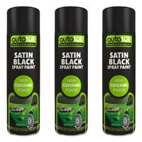 AutoTek Satin Black Multi-Purpose Aerosol Spray Paint 500ml x3