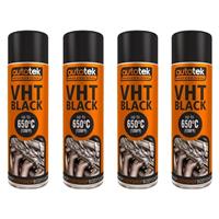 Autotek Matt Black VHT Very High Temperature Aerosol Spray Paint 500ml x4