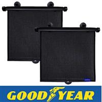 Goodyear 2Pc Car Window Roller Blinds Sun Shade Visor UV Protection Mesh Kids
